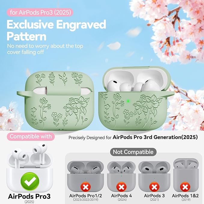 for AirPods Pro 3 Case, Soft Silicone Airpod Pro Case Cover with Keychain & Cleaning Kit Compatible with AirPods Pro 3rd Generation 2025 for Women Girly, Anti-Scratch