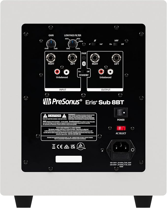PreSonus Eris Sub 8 BT White 8-inch Front-Firing Studio Subwoofer with Bluetooth Wireless Technology