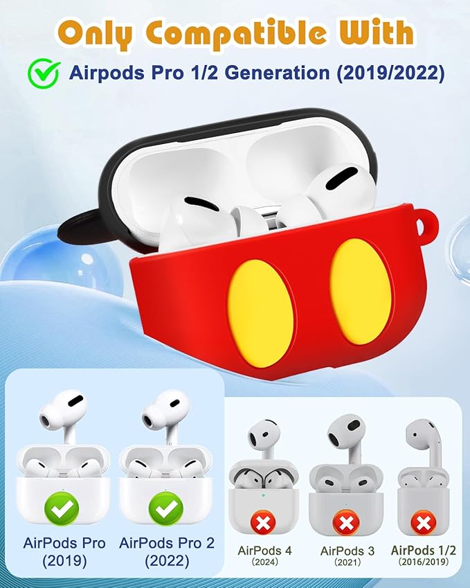 Boaretiu for AirPods Pro/Pro 2nd Generation Case - Cute Kawaii Red Heart with Keychain for AirPods Pro & Pro 2 Case Cover Funny 3D Soft Silicone Fun Cool for Girls Women Teens Boys