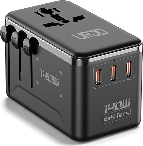 140W Max GaN Universal Travel Adapter for Europe UK US 200+ Countries