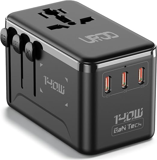 140W Max GaN Universal Travel Adapter for Europe UK US 200+ Countries