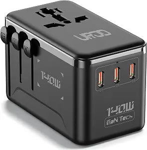140W Max GaN Universal Travel Adapter for Europe UK US 200+ Countries