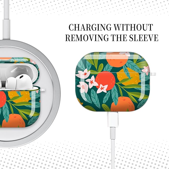 Case for AirPod Pro 3 Shock-Proof Protective Hard Case with Golden Keychain Compatible with Apple Airpods Pro 3rd Generation 2025 (Cute Floral Orange)