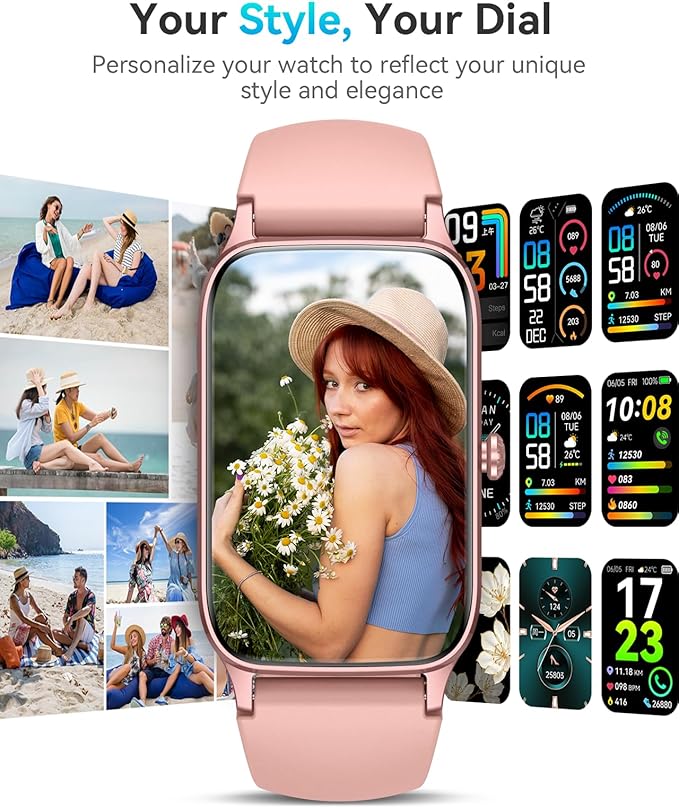 Fitness Tracker for Women Men, Activity Smart Watch Compatible with Android iPhone, Step Counter with 110+ Sports, Sleep Monitor, Calorie Counter, IP68 Waterproof (Pink, 1.57)