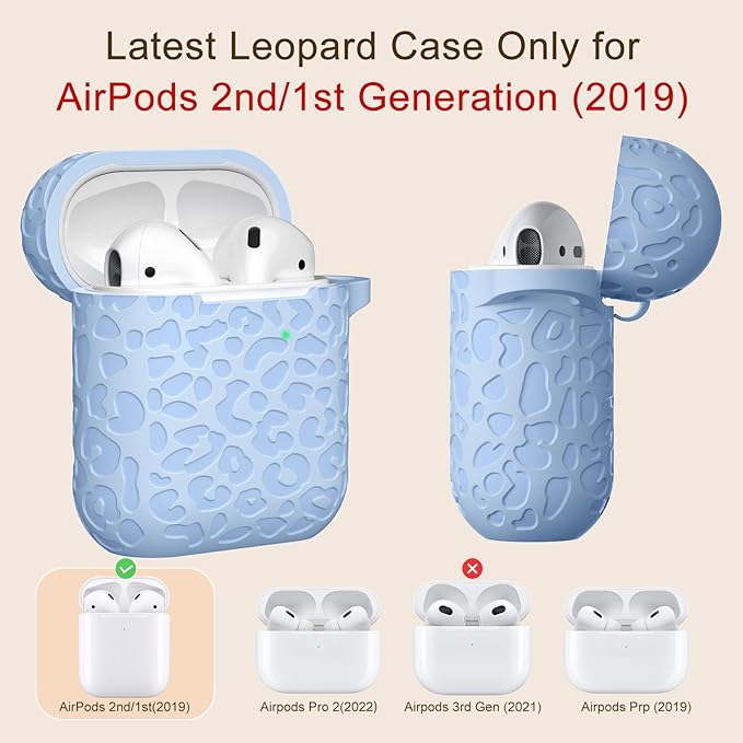 Leropard Engraved for AirPods Case Cover, Stylish Soft Silicone Protector with Keychain Compatible with Airpods 2nd/1st Generation Case,Front LED Visible,Lalic