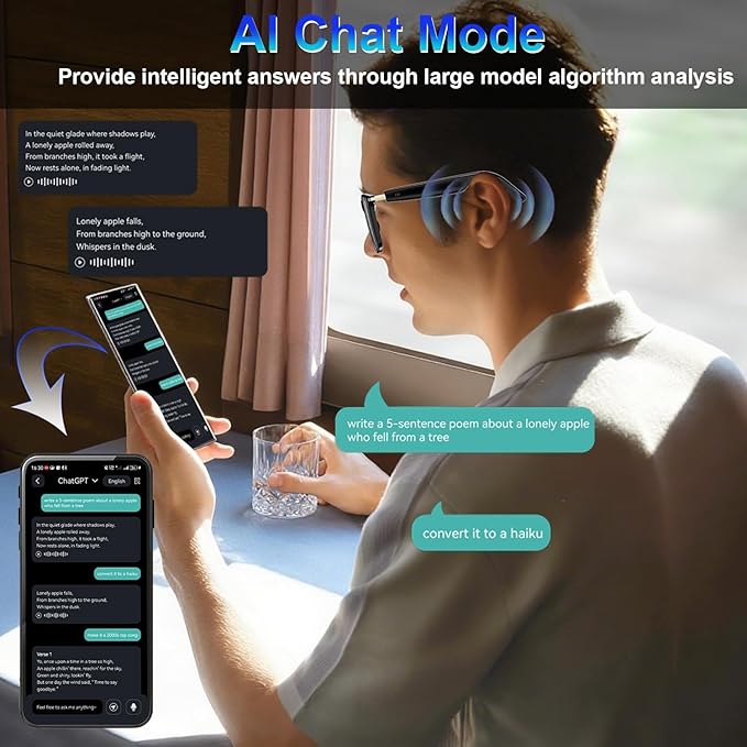 Ai Translation Smart Glasses with ChatGPT,Bluetooth Glasses with 164+ Language Translation,Translator Glasses Physical Color-Change Lenses,Multifunctional Audio Eyewear for Women Men (M01)