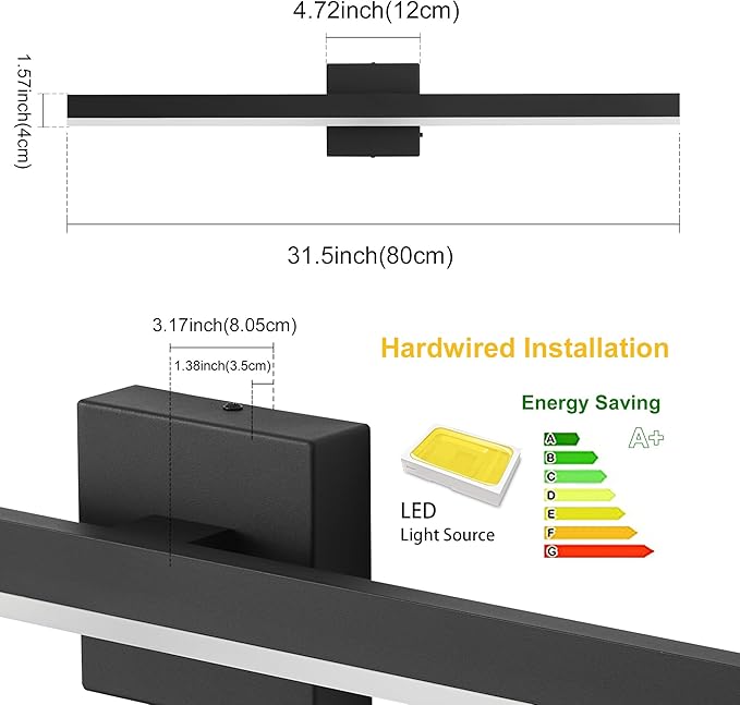 Black Bathroom Vanity Light 31.5 inch, 18W Dimmable 5CCT LED Modern Bathroom Light Fixture Over Mirror - ETL Certificated