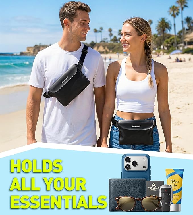 Hiearcool Waterproof Phone Pouch, IPX8 Waterproof Phone Case for iPhone 17 Pro Max, Cell Phone Dry Bag Plus Waterproof Fanny Pack Dry Bag with Privacy Front and Clear Back for Beach Cruise