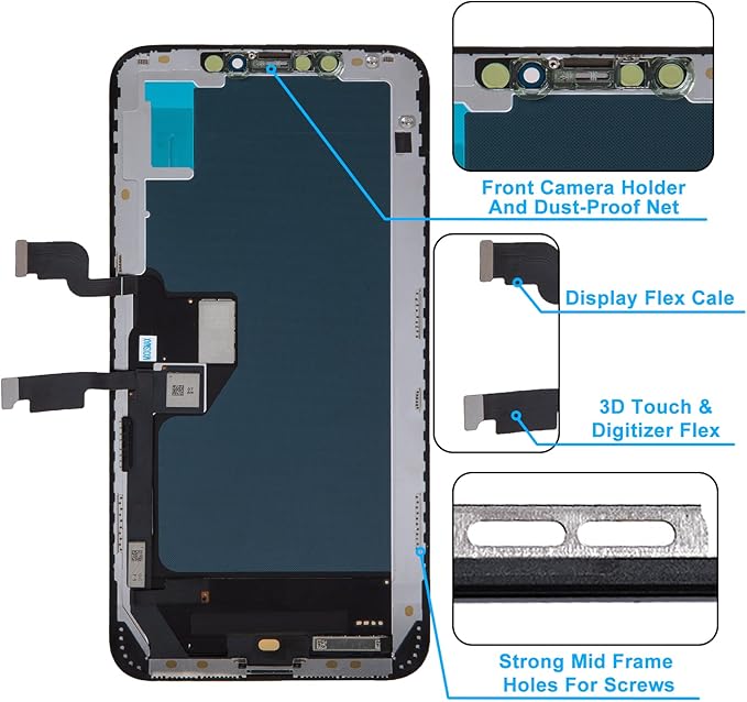 for iPhone Xs Max Screen Replacement 6.5', 3D Touch Display Full Repair kit, Digitizer Assembly with Tools Set, Tempered Glass, Instruction