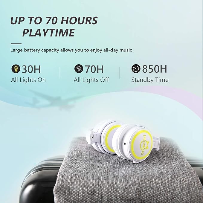 Kids Headphones, Cat Ear LED Light Up Bluetooth Headphones Wired & Wireless, 85dB Volume Limit, 70H Playtime Foldable Over-Ear Headset for iPad Tablet Travel, Gifts for Kids & Adults