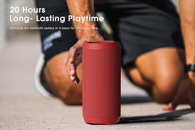 EDUPLINK Bluetooth Speaker IPX7 Waterproof Wireless Speaker with Bass 20H Playtime TWS Stereo Pairing Portable Outdoor Speakers for Beach Camping Travel Gifts for Women Girls Girlfriend Teens Red