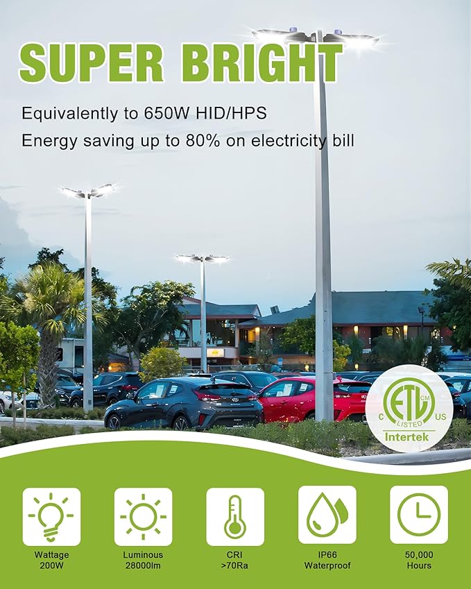 YXL LED Parking Lot Light, 300W LED Shoebox Light with Dusk to Dawn Photocell,42,000LM 5000K Daylight Arm Mount, IP65 Waterproof Parking Lot Light for Street Roadway, 1pack