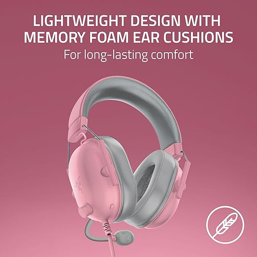 Razer BlackShark V2 X PlayStation Gaming Headset: 50mm Drivers - Cardioid Mic - Lightweight - Comfortable Noise Isolating Earcups - for PS5, Xbox Series X, PC, Switch via 3.5 mm Jack - Quartz Pink