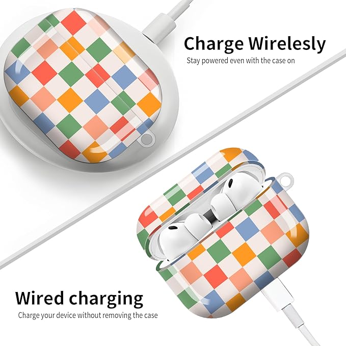 Compatible with AirPod Pro 3 (2025),Cute Case Cover for Women & Men, Full Protection Shockproof Hard Case with Keychain, Wireless Charging Case Accessories(Colorful Plaid)