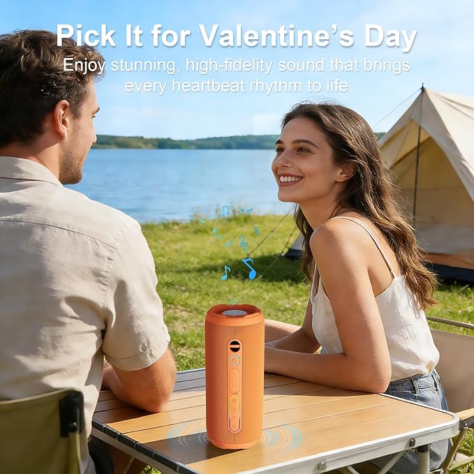 Shower Bluetooth Speaker, IPX7 Waterproof, 24W Deep Bass, TWS Stereo Pairing, 12H Playtime, Outdoor Speaker for Travel, Sport, Party, Camping (Orange)