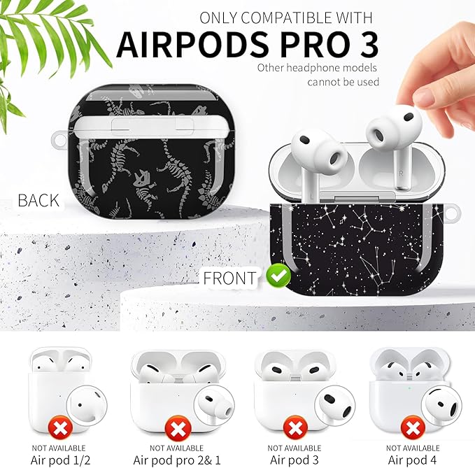 Compatible with AirPod Pro 3rd Generation Case 2025,Fashion Protective Cover with Keychain, Anti-Scratch, Drop Protection,Shockproof Cover for AirPod Pro 3 Women(Dinosaur Skull)