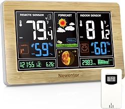 Newentor Weather Station Wireless Indoor Outdoor Thermometer, Wood,1Sensor