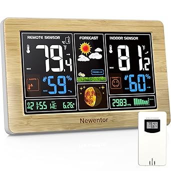 Newentor Weather Station Wireless Indoor Outdoor Thermometer, Wood,1Sensor