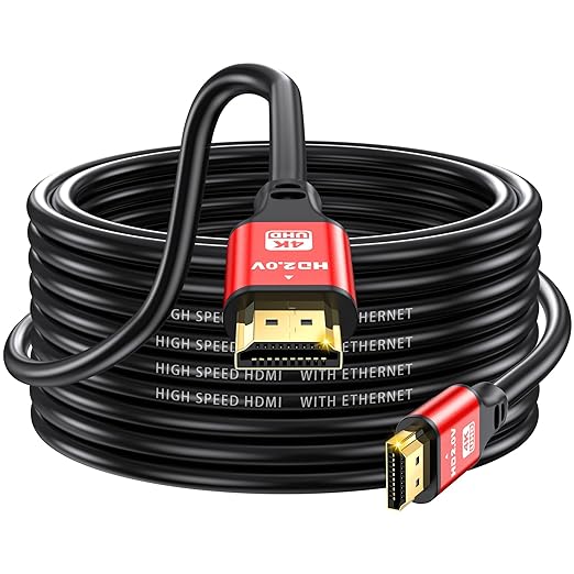 35FT Long HDMI Cable 4K60Hz, High Speed 4K HDMI Cable with Gold Plated Connectors, Red Aluminum Housing, for Ceiling Projector, Wall Mount TV, Home Theater, Conference Room, Classroom Setup.