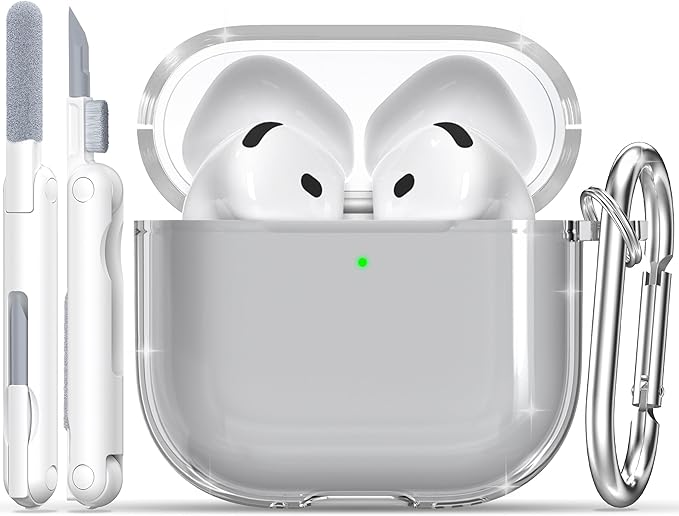 RFUNGUANGO AirPods 4 Case Clear, Soft TPU Transparent with Cleaning Kit & Keychain, Compatible with Magsafe, Compatible Apple AirPods 4 (2025) Generation Protective Case, Black
