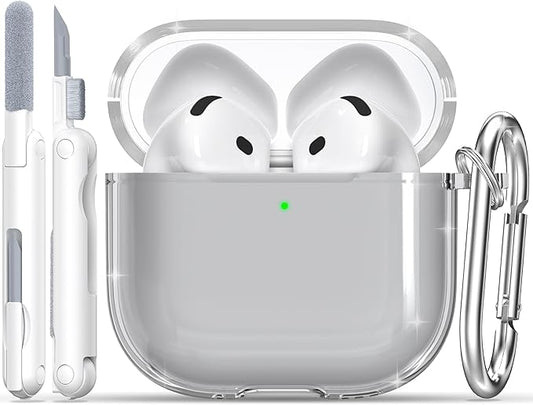 RFUNGUANGO AirPods 4 Case Clear, Soft TPU Transparent with Cleaning Kit & Keychain, Compatible with Magsafe, Compatible Apple AirPods 4 (2025) Generation Protective Case, Black
