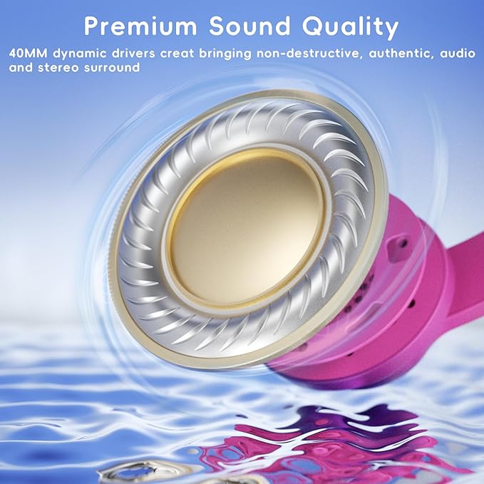 Kids Headphones, Wired Headphones for Kids Over Ear with Microphone, 85/94dB Volume Limiter Headphone for Girls Boys, Foldable Headphone for Learning, Deep Purple and Pink