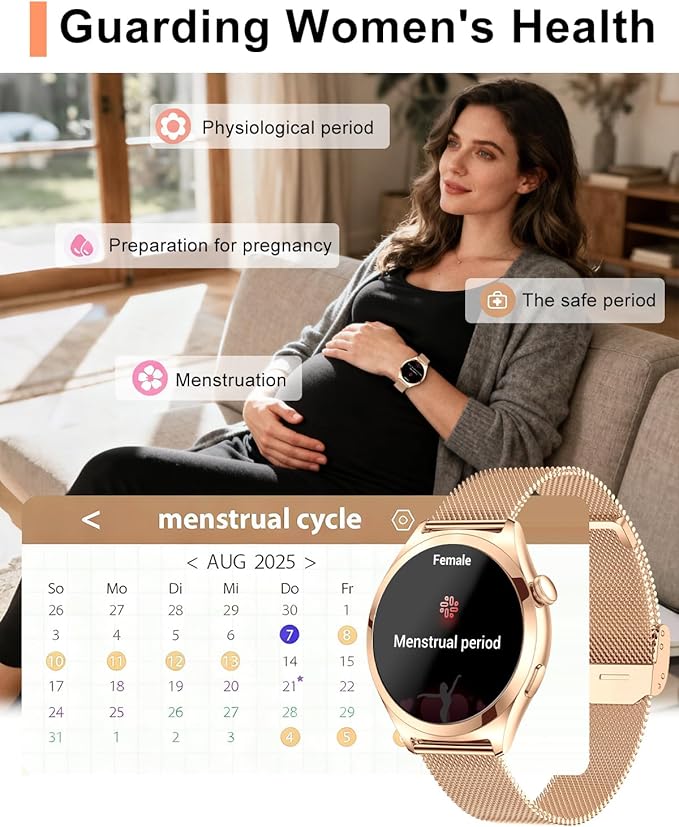 Smart Watches for Women, 1.27" TFT Touchscreen Smartwatch Answer/Make Call, Activity Fitness Trackers with 120+ Sports/HR/Sleep/SpO2 Monitor, IP68 Waterproof for Android iOS (Rose Gold)