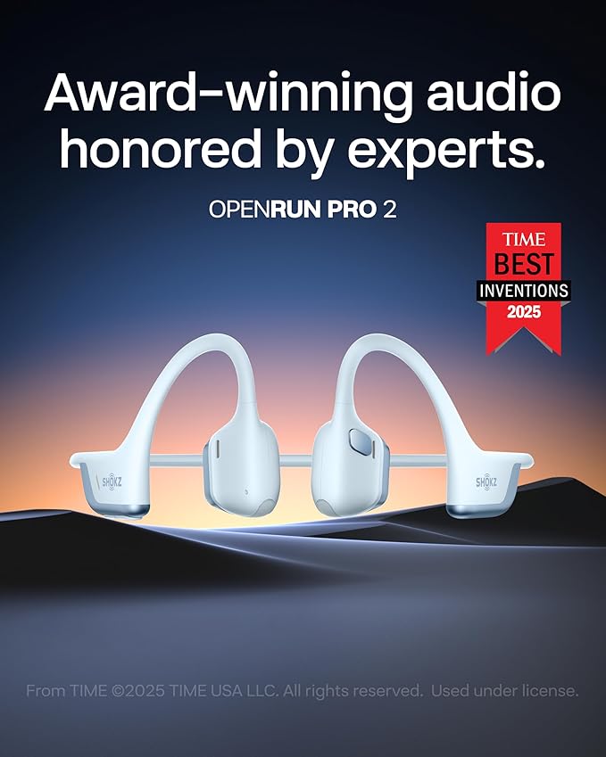 SHOKZ New OpenRun Pro 2-Bone Conduction Headphones,Open-Ear Bluetooth Wireless Sport Earphones for Running,Workouts-Sweat Resistant,Secure Comfortable Fit-Deep Bass,Smart Mic,Reflective Strip