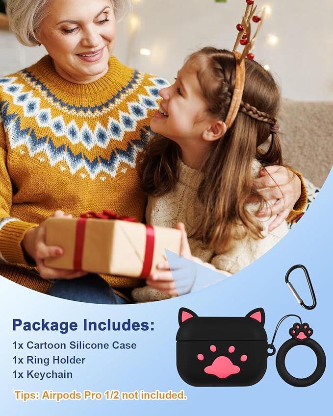 Boaretiu for AirPods Pro/Pro 2nd Generation Case - Cute Kawaii Black Cat with Keychain for AirPods Pro & Pro 2 Case Cover Funny 3D Soft Silicone Fun Cool for Girls Women Teens Boys