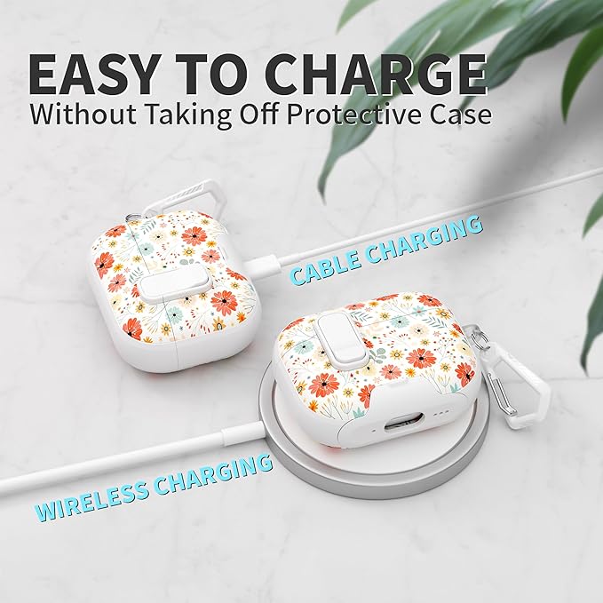 for AirPods Pro 3 Case(2025) with Secure Lock Clip and Phone Stand,Floral Girly Style Protective Cover with Cleaning Kit and Hand Strap for Apple AirPod Pro 3 Generation (Maple Leaf Petals)