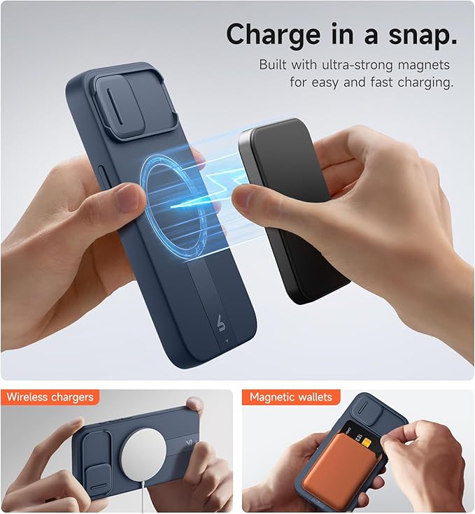SURITCH for iPhone 17e/16e Case with Magnetic Camera Slide Cover and Adjustable Kickstand, Compatible with MagSafe, Shockproof Bumper Case Slim Protective Cover 6.1 Inch,Blue