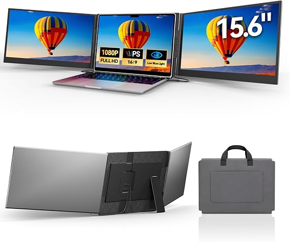 Laptop Screen Extender 15.6", IPS Plug&Play Portable Monitor for Laptop, FHD 1080P Triple Monitor Extender, Ultra-Slim Travel Extended Screen for Business Work Study
