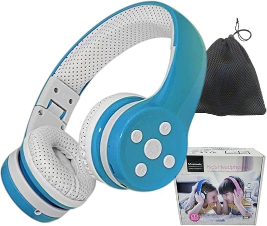 Kids Wireless Headphones, 5 Button Easy Use Bluetooth Toddler Headphones 93db Volume Limited Foldable with Built-in Mic for Cell Phones TV Tablet School Network Boys Girls (Light Blue)