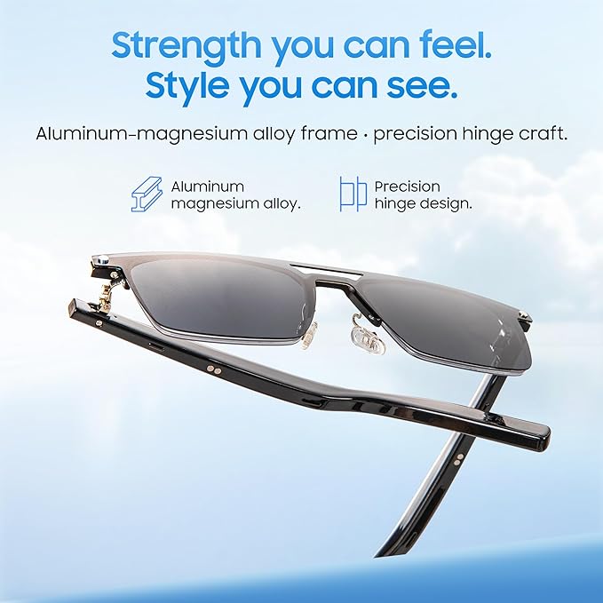 LIMU Gen 5 Smart Glasses, AI Glasses with Real-Time AI Interpreter - Open-Ear Bluetooth Glasses with Speakers, Aluminum-Magnesium Alloy Build, Auto On/Off, Magnetic Lenses for Women & Men