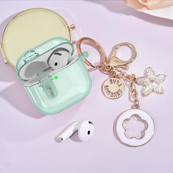 (with Safety Lock) Clear Case Compatible with Cute Apple Airpods 4 Cases 2024 Women, VISOOM Soft TPU Transparency Air pods 4 Gen Case iPods 4 Earbuds Case Girl Bling Keychain for Airpod iPod 4th Gen