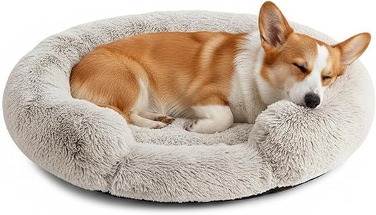 Fluffy Dog Bed Calming Donut Beds for Large Dogs Warming Round Small Medium Pet Nest Cozy Cat Mattress Indoor Washable Puppy Kennel Kittens Sleep Mat (M, 27.5×27.5 inch, Gradient Coffee)