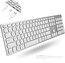 Macally Wired Keyboard for Mac with USB Hub (2X USB-A / 1x USB-C) - Compatible Backlit Apple Keyboard with Dual Interface - Auto OS Detection for Mac, MacBook, iMac, PC, Android, iPad, iOS - Silver - Image 1