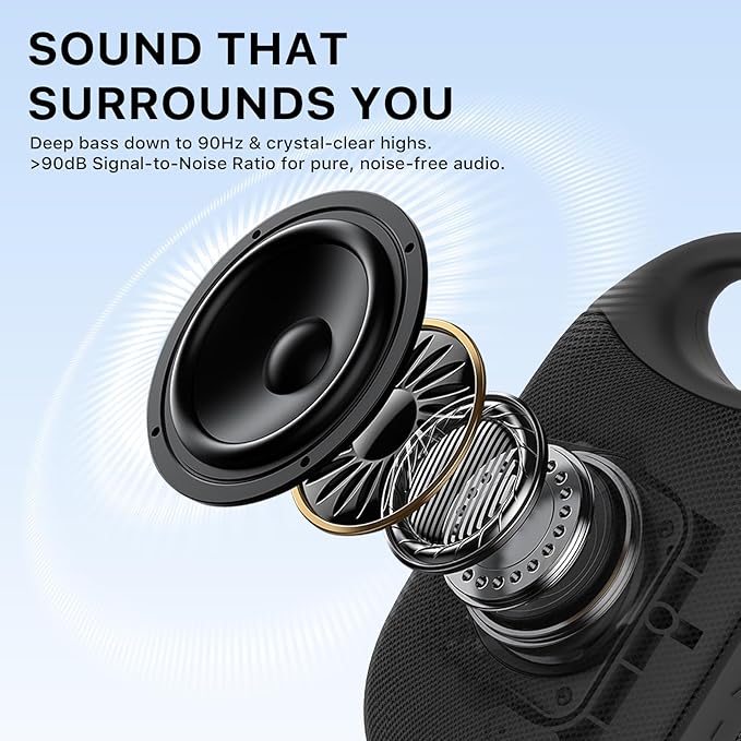 Clip Portable Bluetooth Speaker Wireless,Stereo Sound,24H Playtime,Loud Volume,Bluetooth 5.3 Connectivity,IP68 Waterproof,Built-in Carabiner,Speaker for Beach,Room,and Outdoor Travel (Black)