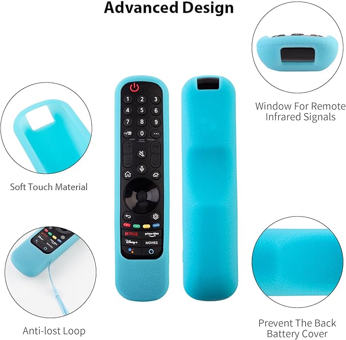 2 Pack LG Magic Remote Cover - Silicone Protective Case for LG Smart TV Remote Controller MR21/22/23 - Shockproof, Anti-Slip, Anti-Lost Loop, Glow in The Dark (Glow Green + Glow Blue)