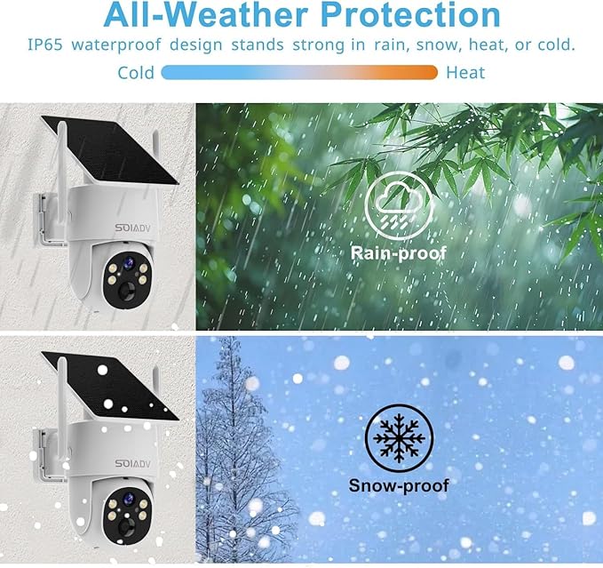 SOIADV 2Pack Solar Security Camera Wireless Outdoor with 360°View, 2K Color Night Vision, PTZ Camera for Home Security, Battery Powered, Two Way Audio, Motion Detection, PIR Alarm, IP65 Weatherproof