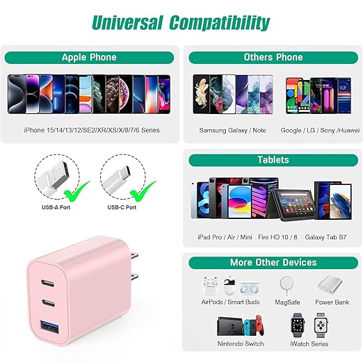 USB C Charger Block for Apple iPhone 17 Fast Charging, 2-Pack 35W USB Charging Block PD Power Adapter Multiport Type C Wall Charge Block for iPhone 17/Air/16/16 Pro/15/15 Pro/Pro Max/Plus/14/13/12