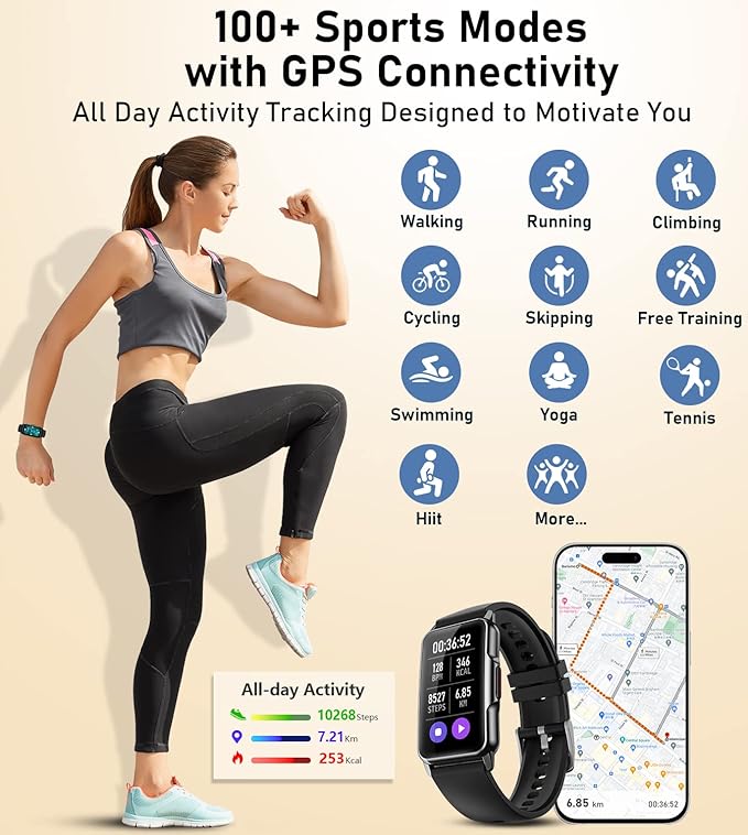 Fitness Tracker Smart Watch with 24/7 Heart Rate Blood Pressure Blood Oxygen Sleep Monitor115 Sports Modes Step Calorie Counter Pedometer IP68 Waterproof for Android and iPhone