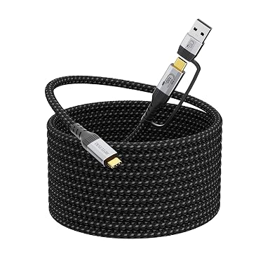 Long USB a to USB c Cable 16.5FT Multi Functional 2in1, usbc 3.2 Gen 2X2,20Gbps High Speed Data Transfer,4K@60Hz UHD Video 5A/100W Fast Charge Cord Compatible with Thunderbolt 3/4, Braided