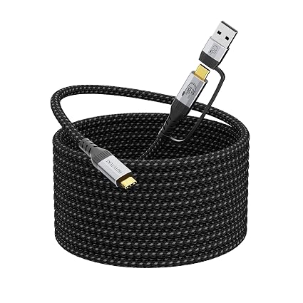 Long USB a to USB c Cable 16.5FT Multi Functional 2in1, usbc 3.2 Gen 2X2,20Gbps High Speed Data Transfer,4K@60Hz UHD Video 5A/100W Fast Charge Cord Compatible with Thunderbolt 3/4, Braided