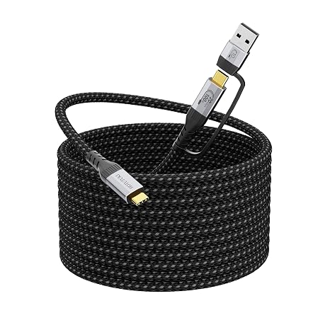 Long USB a to USB c Cable 16.5FT Multi Functional 2in1, usbc 3.2 Gen 2X2,20Gbps High Speed Data Transfer,4K@60Hz UHD Video 5A/100W Fast Charge Cord Compatible with Thunderbolt 3/4, Braided