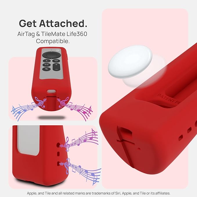 GripStand™ Apple TV Remote Cover, Scratch-Resistant Silicone Case Compatible with AirTag, Fits Siri Apple TV 4K/HD (2nd & 3rd Gen), Stand-Up Design, Enhanced Grip, Fiery Red by 73&Sunny