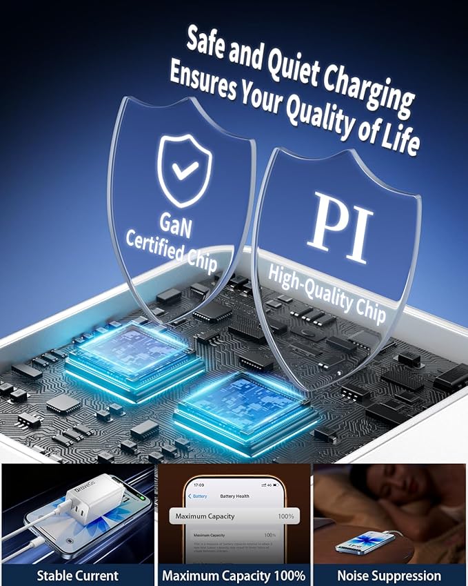65W Charger Block, 3-Port Fast Charging Adapter, GaN Tech, Compact Wall Plug Block, Light Weight for Travel, for iPhone 15/14/13/12 Plus Pro Max, iPad Pro, iPad, MacBook Air, Samsung, AirPods