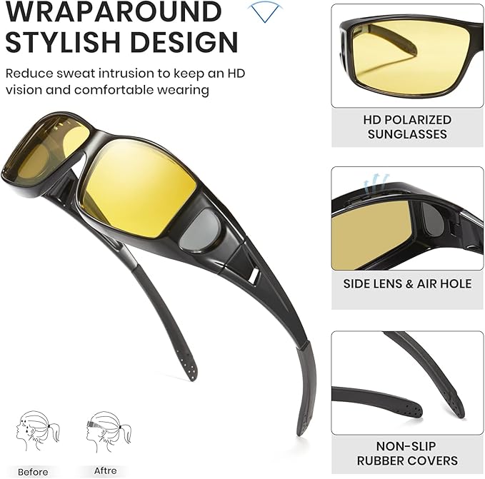Cyxus Photochromic Day Night Vision Driving Glasses Men Women Fit Over Polarized Wrap-Around Eyeglasses 1304Hi