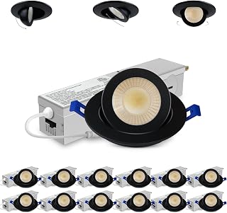 Adetu 12 Pack 2 Inch 5CCT Black Eyeball Gimbal LED Recessed Lighting