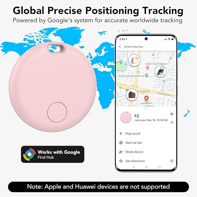 Bluetooth Tracker Tag for Android 2-Pack – GPS Item Finder for Keys, Wallet & Luggage, No Monthly Fee